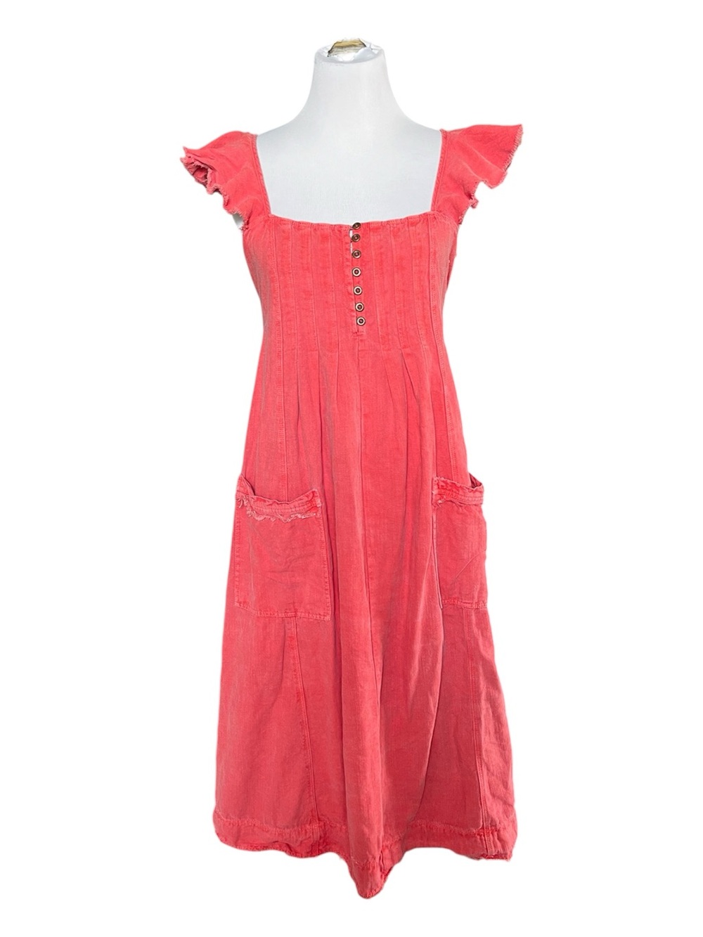 Anthropologie Pilcro flutter sleeve coral midi dress linen cotton - Picture 8 of 16
